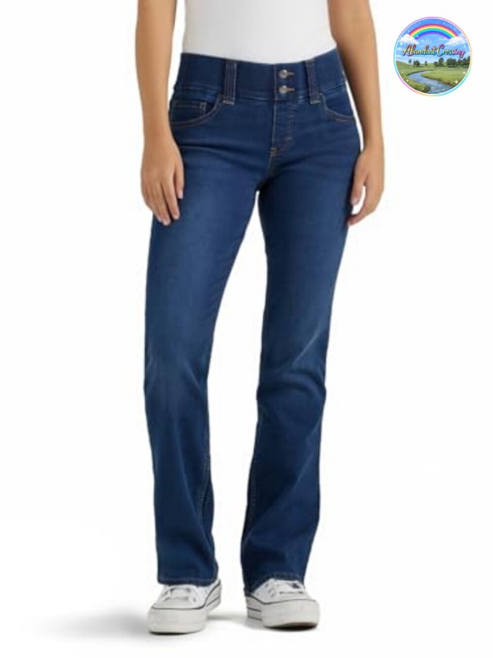 Pull On Boot Cut Jeans Stretch Denim Mid Rise Waist Smoother